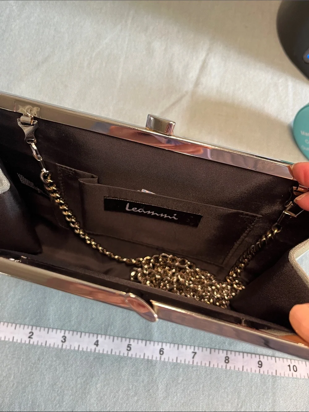 Suede Clutch Wristlet in Light steel Blue/Gray with Silver Trim (French import)